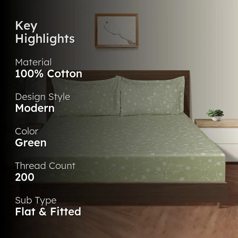 Swayam Myra Floral Cotton Bedsheet (Green) - 200 TC media 2