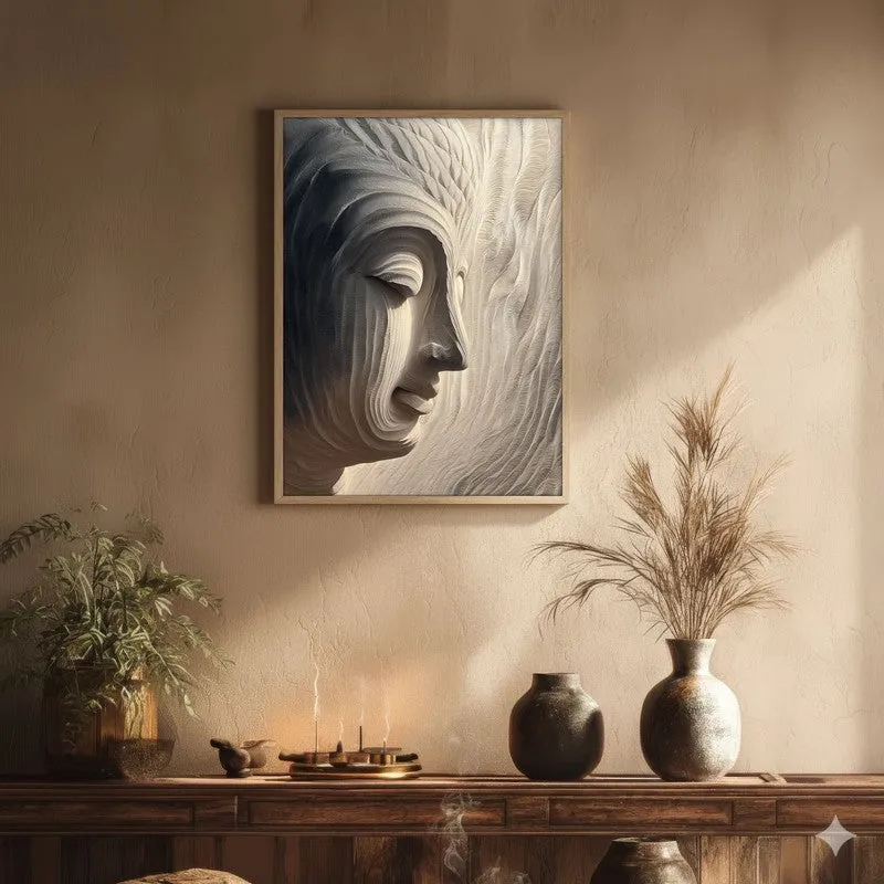 Awakened Buddha Archival Paper Wall Painting With Brown Frame media 1