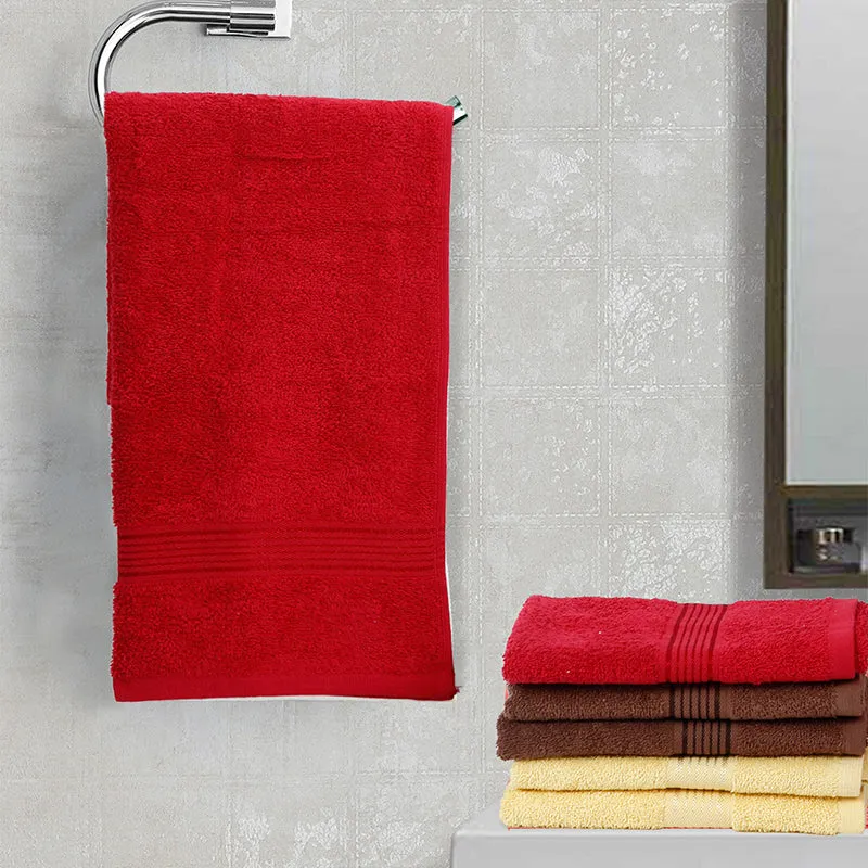 Pluma Cotton Hand & Face Towel (Brown,Red & Light Yellow) - Set Of Six media 1