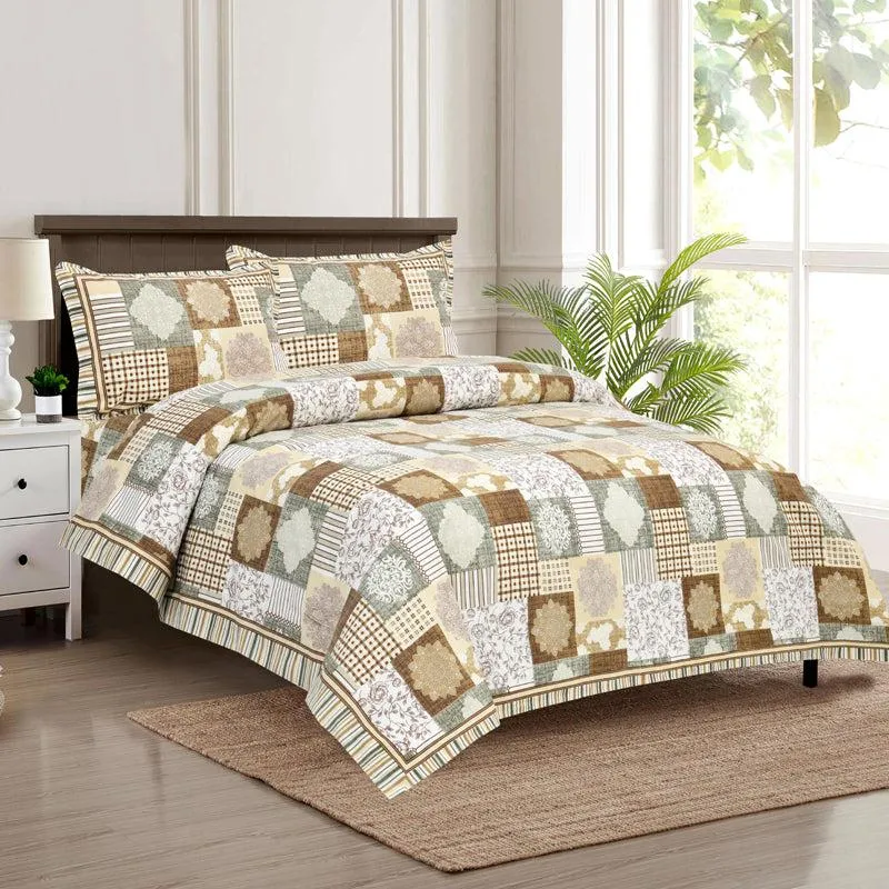 Aankhen Ethnic Cotton Bedsheet (Brown,White) - 160 TC media 1