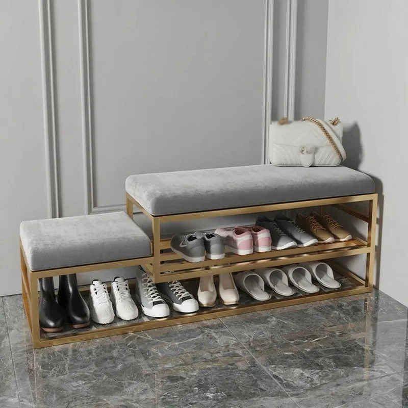 Spacious Metal Shoe Rack - Gold,Grey media 4