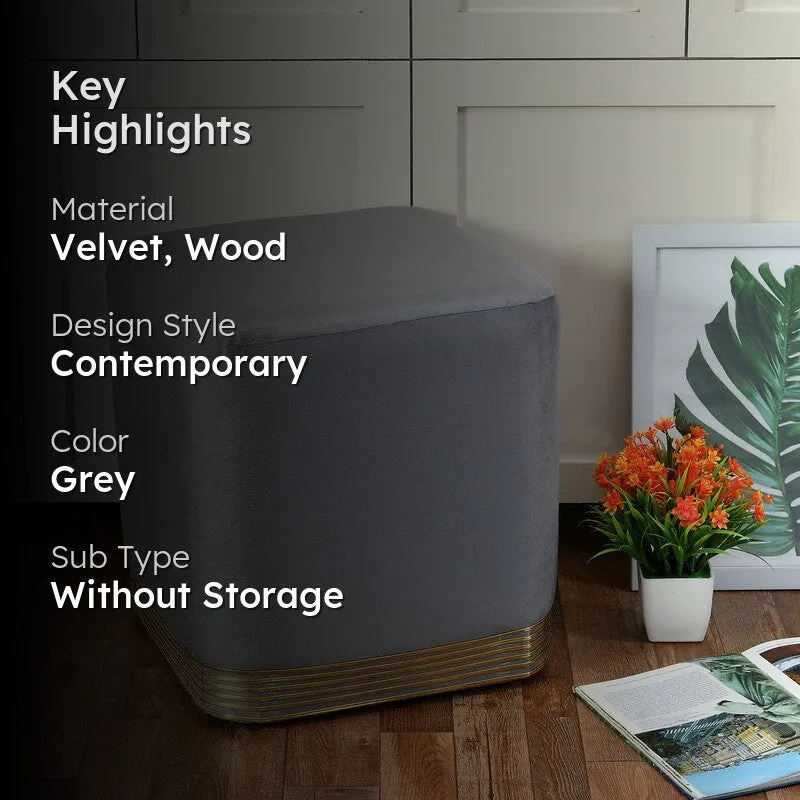 Aureum Solid Velvet Pouffe - Grey media 2