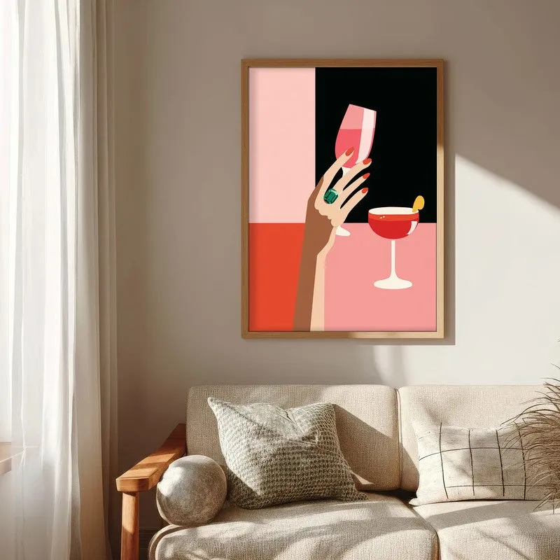 Vintara Wine Sip Illustration Canvas Wall Painting With Brown Frame media 7