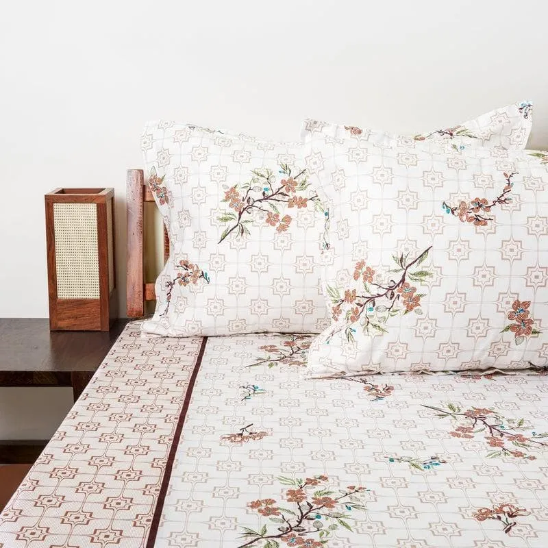 The Pattern Play Cotton Bedsheet (White, Brown) - 170 TC media 1