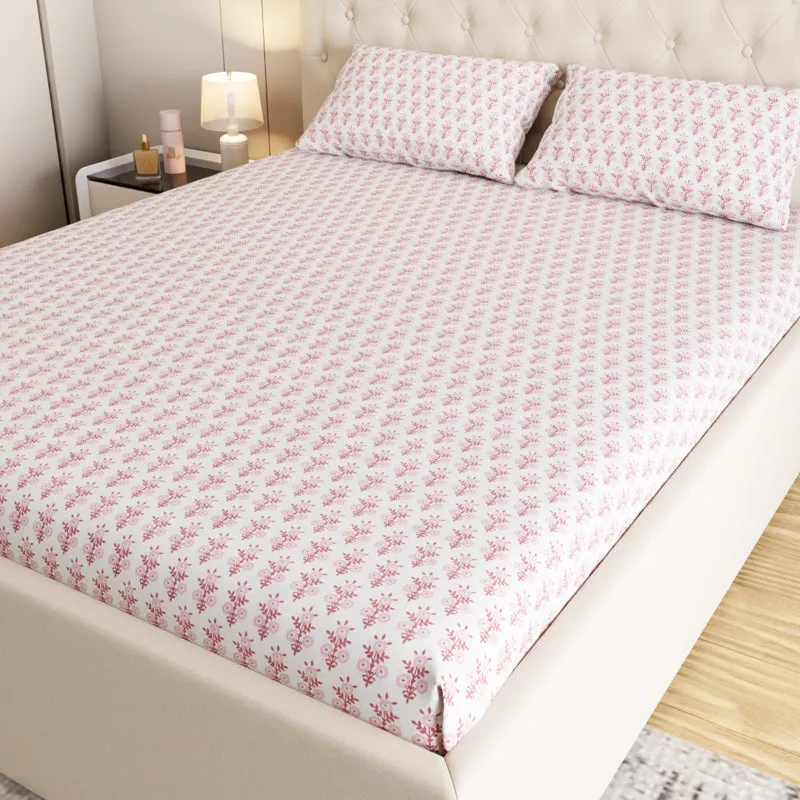 Bloom Ethnic Cotton Bedsheet (Pink) - 180 TC media 1