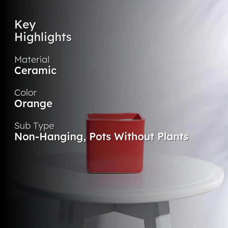 Ugaoo Square Orange Ceramic Pot media 2