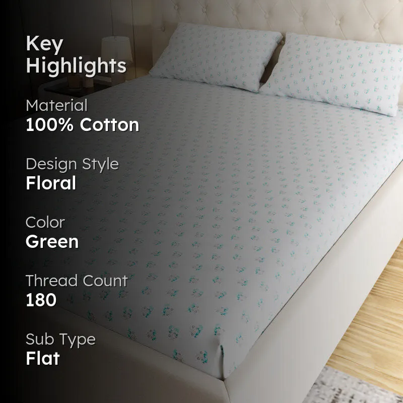 Blossomline Floral Cotton Bedsheet (Green) - 180 TC media 2