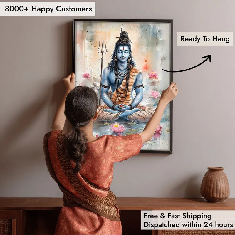 Adiyogi Shankara Spiritual Archival Paper Wall Painting With Frame - Black media 6