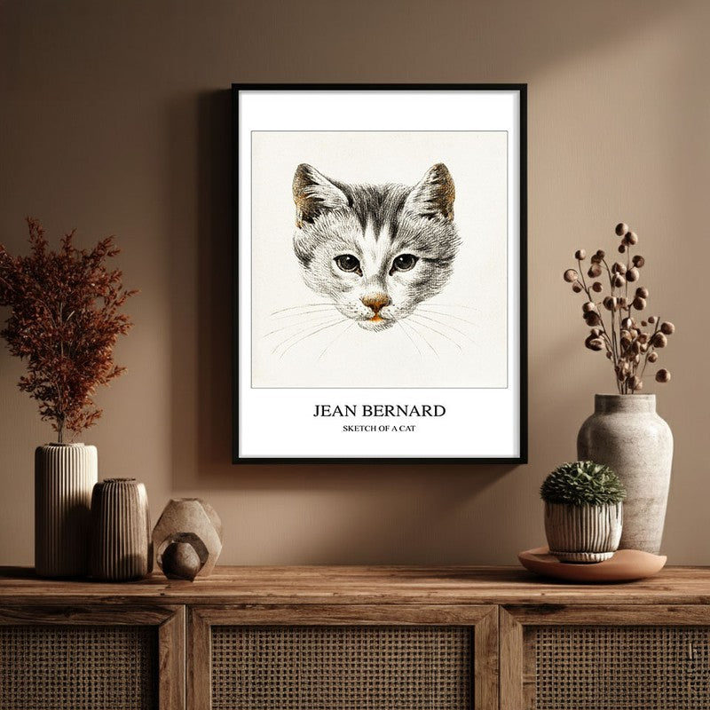 Sketch of a Cat Jean Bernard Archival Canvas Wall Painting - Black Frame