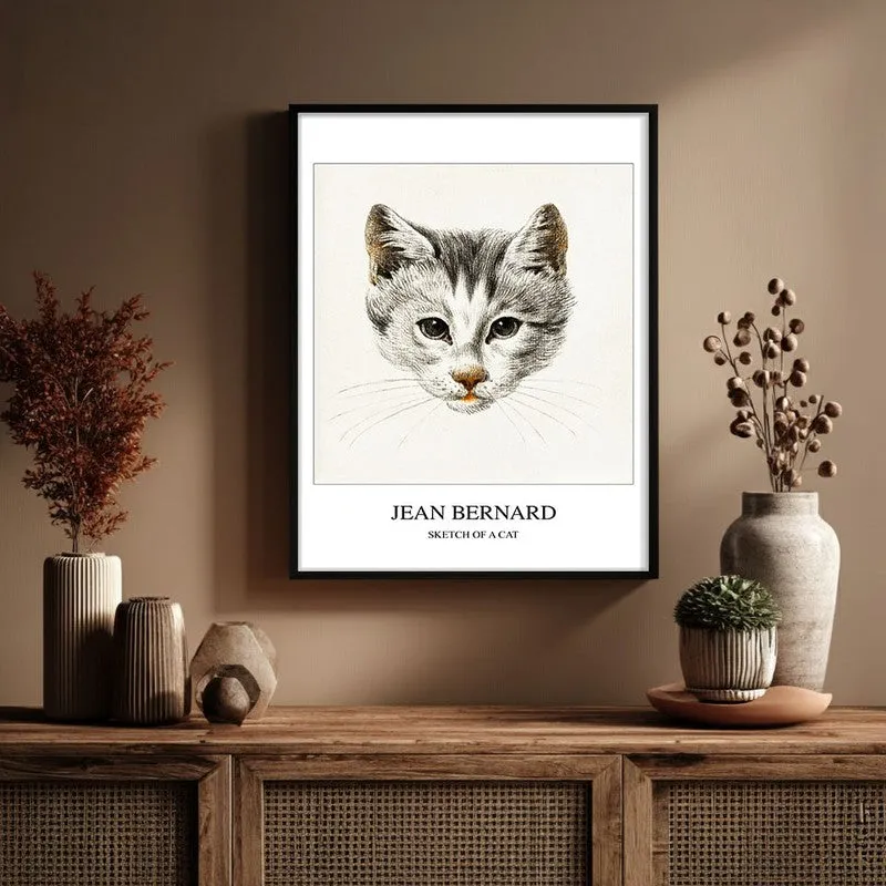 Sketch of a Cat Jean Bernard Archival Canvas Wall Painting - Black Frame media 1