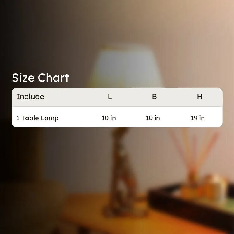 Blurred lamp background with a size chart graphic overlay