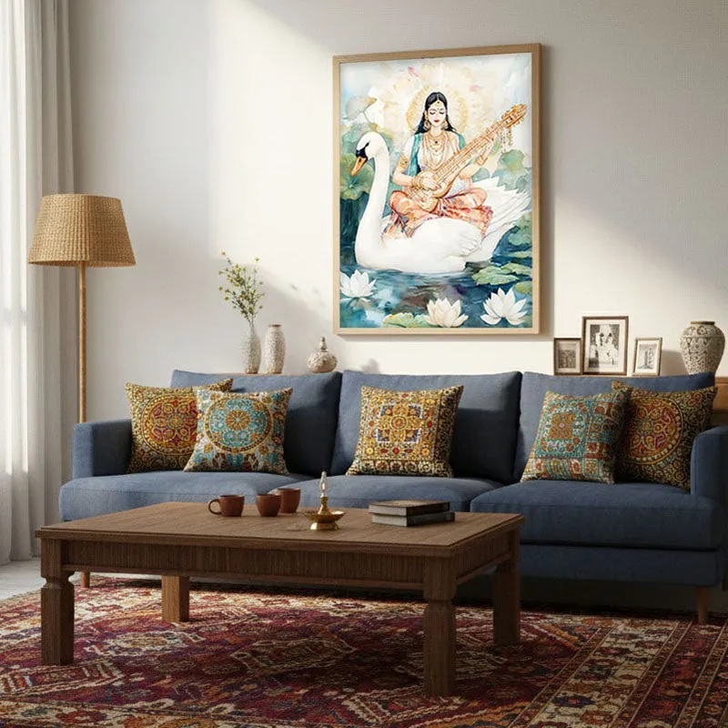 Vijnana Saraswati Spiritual Archival Paper Wall Painting - Natural Brown Frame media 4