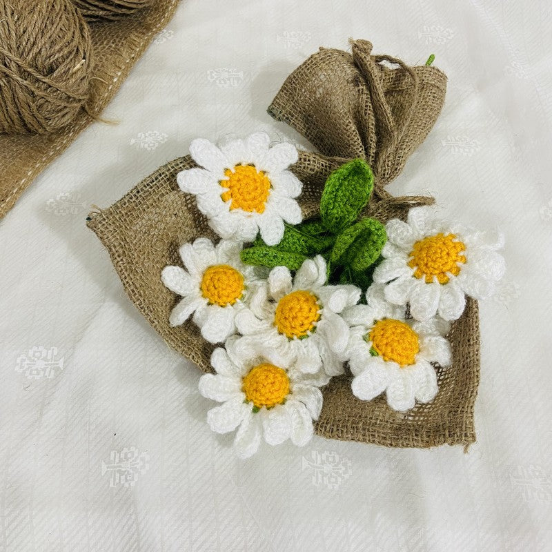 Crochet Handmade Sunflower Bouquet (White,Yellow) - Set Of Six media 3