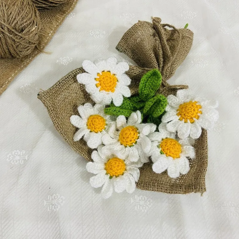 Crochet Handmade Sunflower Bouquet (White,Yellow) - Set Of Six media 3