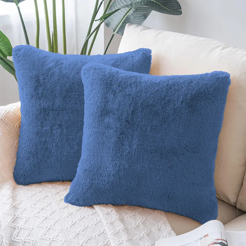 Cozy Puff Fur Cushion Cover Set (Blue) - Set Of Two media 1