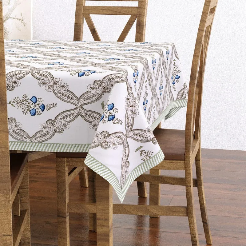 GridAura Cotton Table Cover - Sage Green,Blue media 3