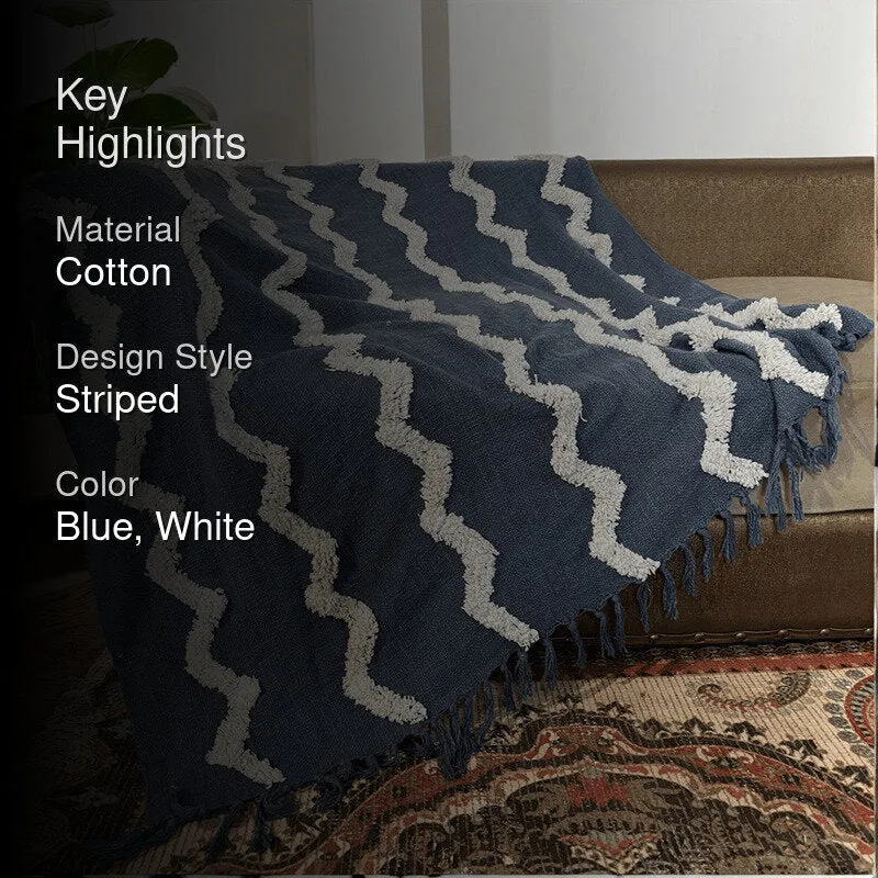Navy Chevron Tufted Throw media 2