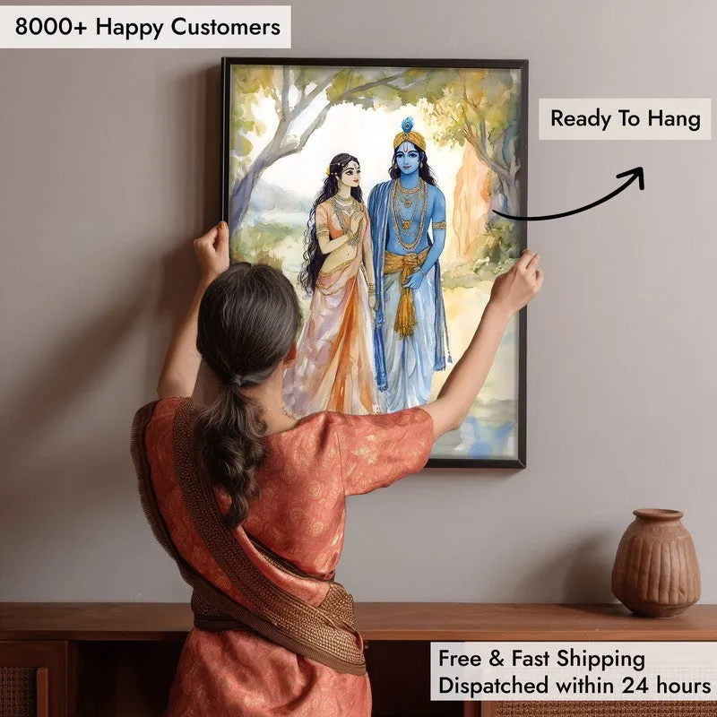 Radha Krishna Spiritual Archival Paper Wall Painting With Frame - Black media 6