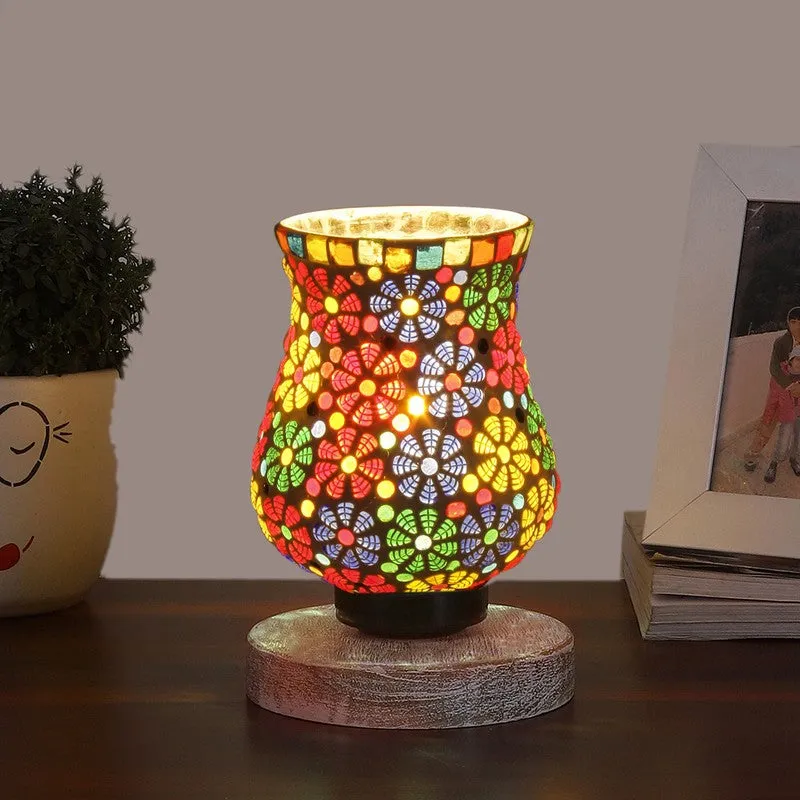 Flairion Mosaic Glass Table Lamp With Wooden Base - Multicolor media 3