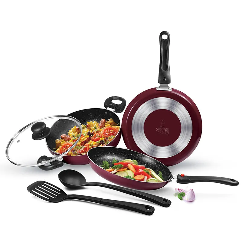 Milton Non-Stick Cookware Set (Maroon) - Five Piece Set media 4