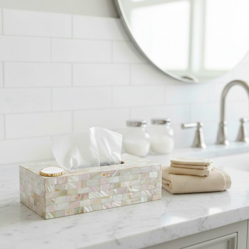 Suzzaine Handcrafted Mother Of Pearl & Agate Tissue Box - White media 6