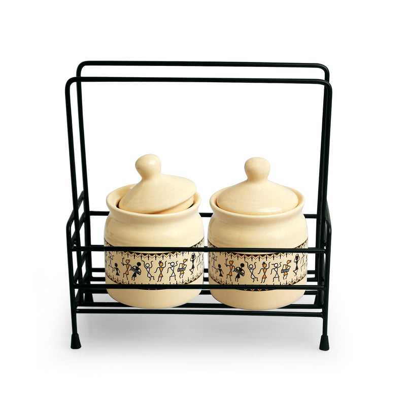 Warli Muse Air Tight Storage Jar & Stand (280 Ml) - Three Piece Set media 3