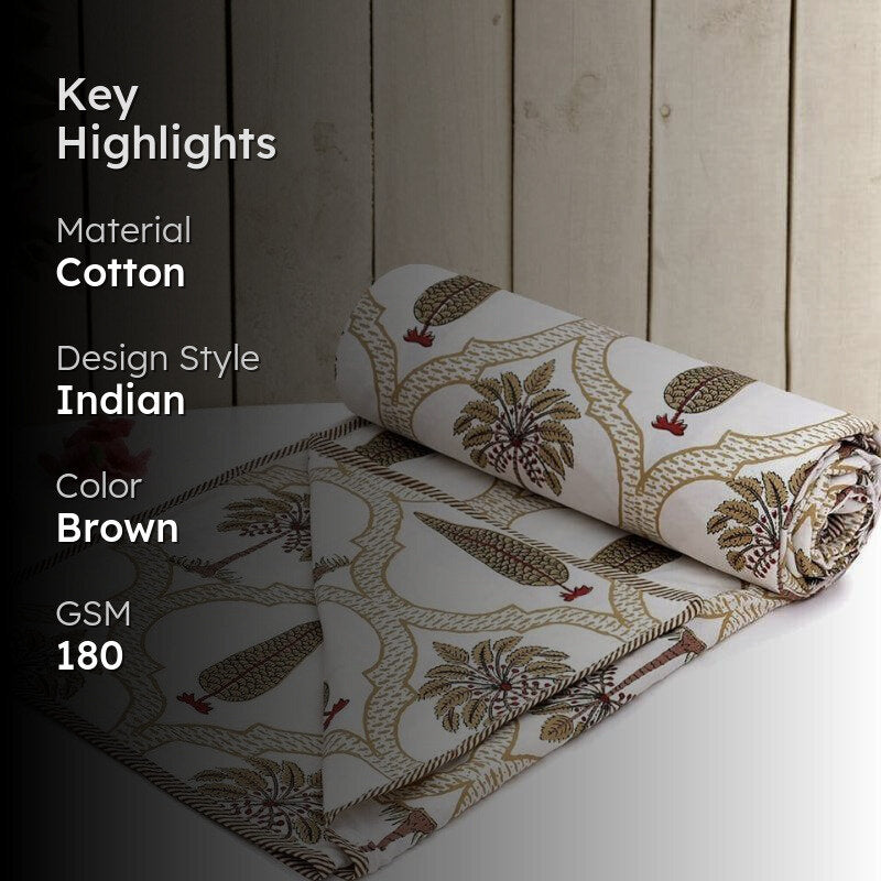 Zenith Ethnic Reversible Cotton Dohar (Brown & White)  - 180 GSM media 2