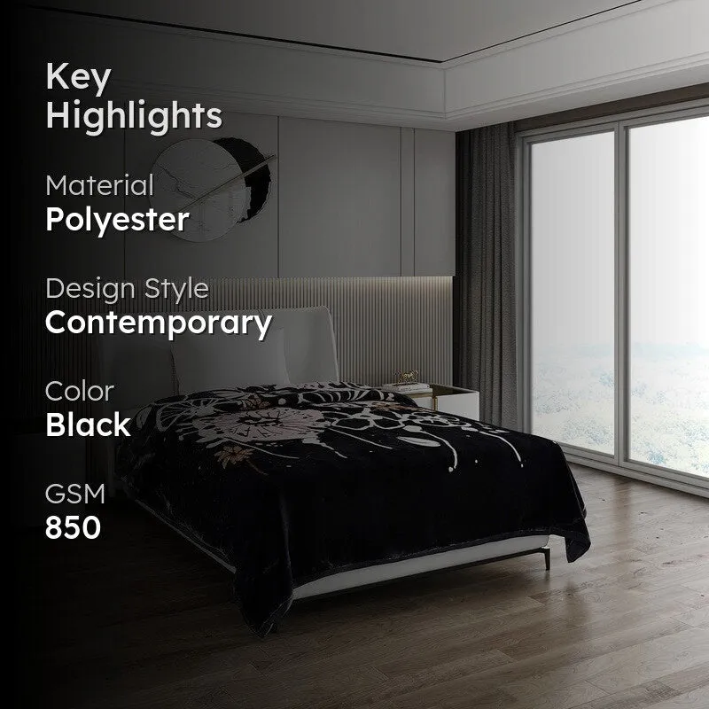 Monte Carlo Midnight Blossom Blanket (Black) - 850 GSM media 2