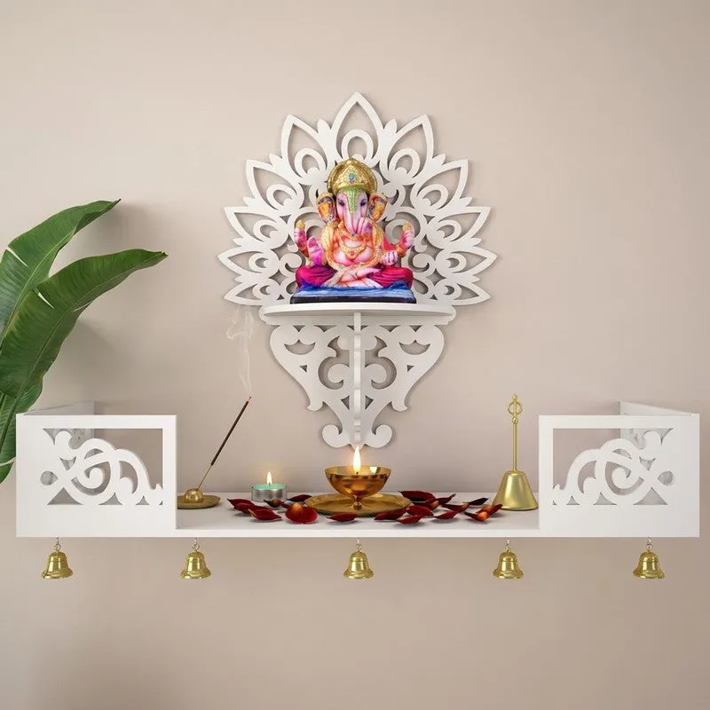 Prarthana Space Mandir with Shelf (White) media 1