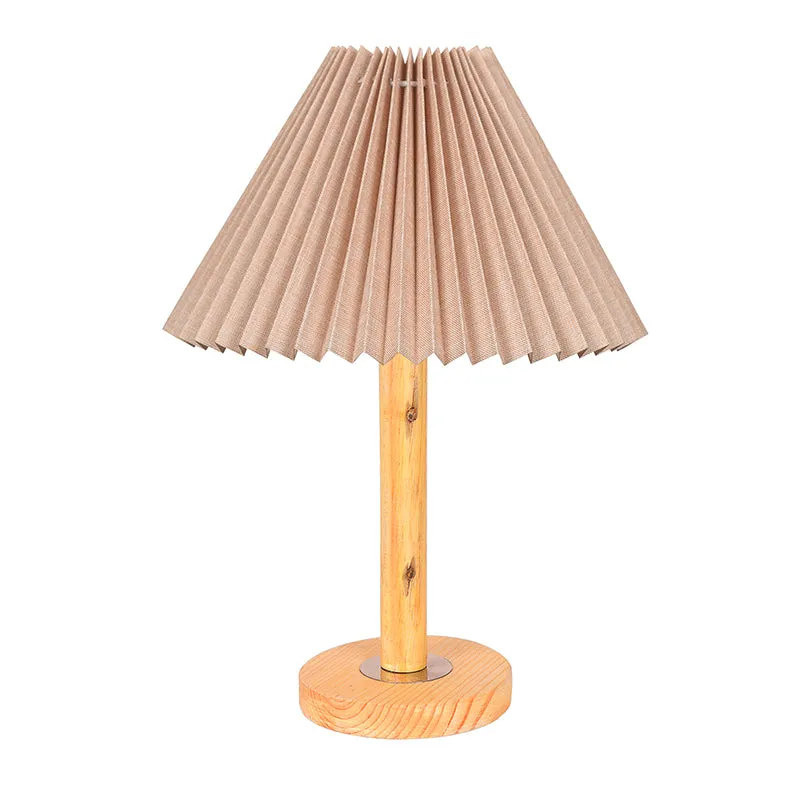 French Pleat Wooden Table Lamp - Beige media 4