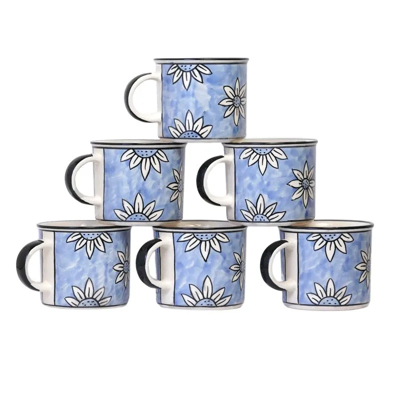 Ceramic Ceramic Coffee Mug (300 mL Each,Blue,White) - Set Of Six media 5
