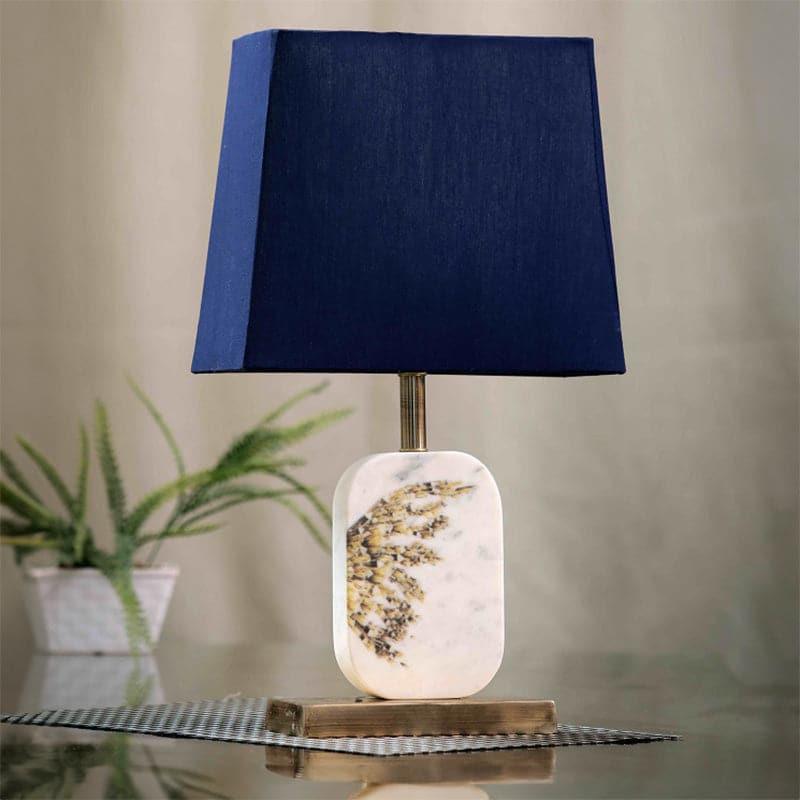 Winged Printed Marble & Brass Base Fabric Table Lamp - Blue,White media 3