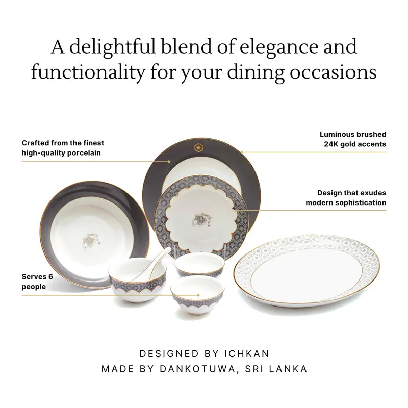 Gilded Legacy 24k Gold Brushed Porcelain Dinner Set (Grey) - 33 Piece Set media 13