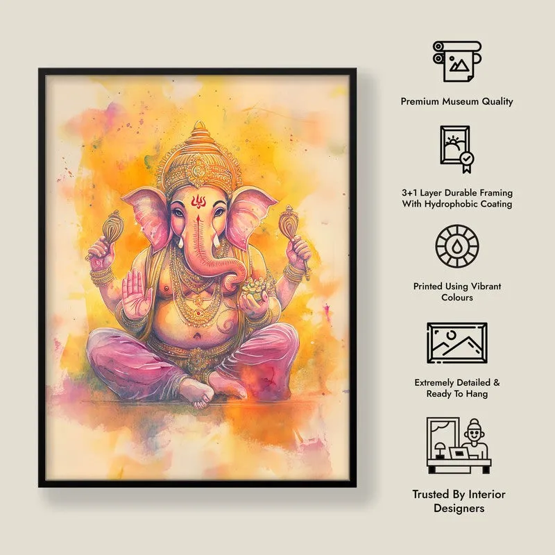Divine Vakratunda Spiritual Archival Paper Wall Painting With Frame - Black media 9