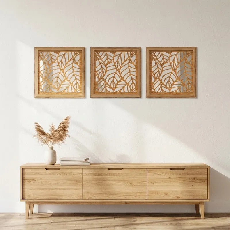 Opularch Wall Mirror With Wooden Frame (Brown) - Set Of Three media 4