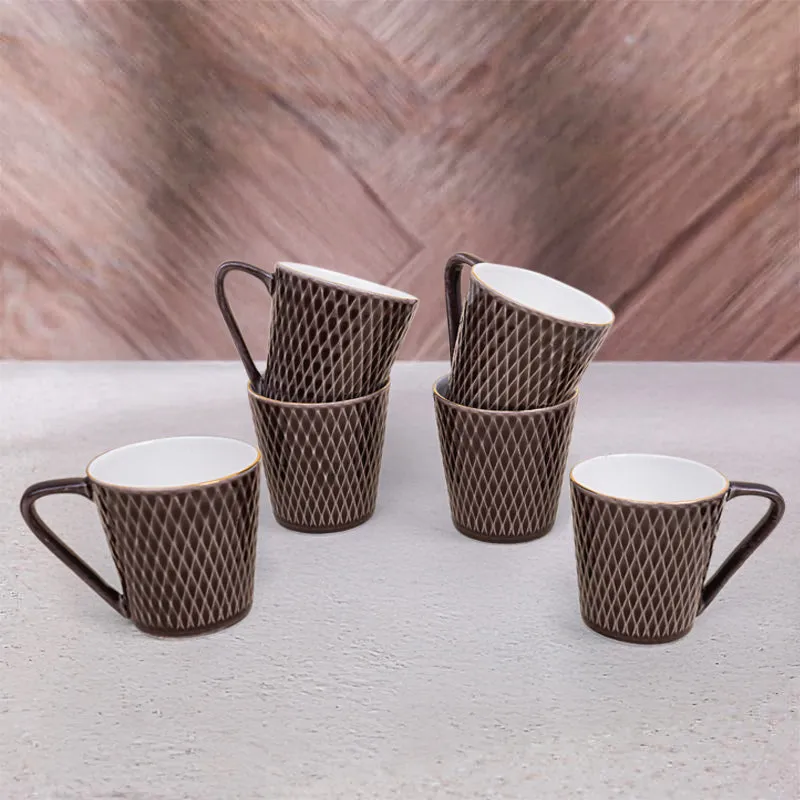 Bruna Porcelain Tea Cup (180 mL Each)/Brown)- Set of Six media 1