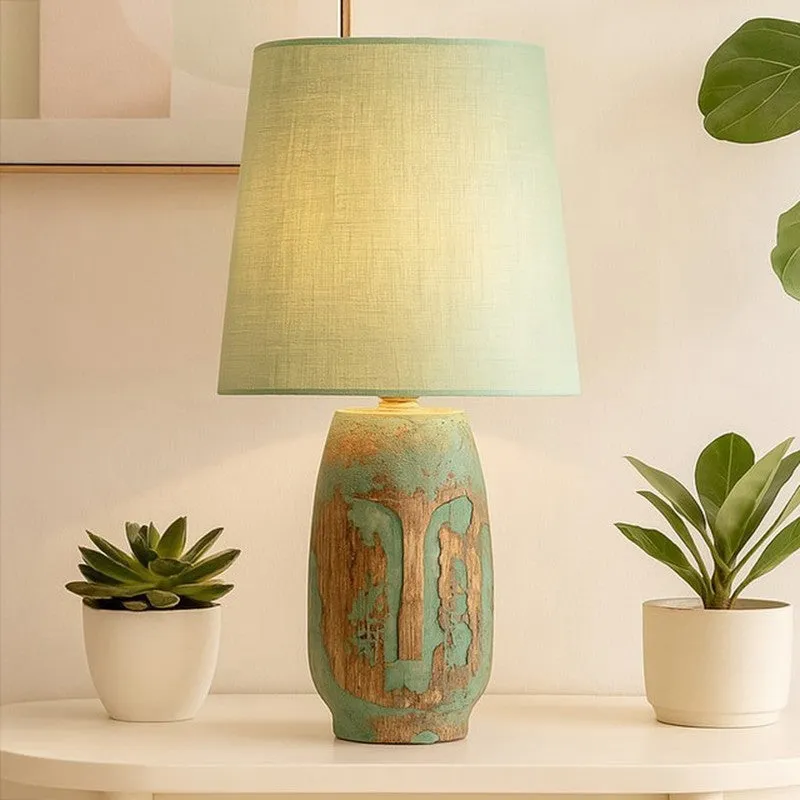 Heracles Carved Fabric Table Lamp - Green media 1