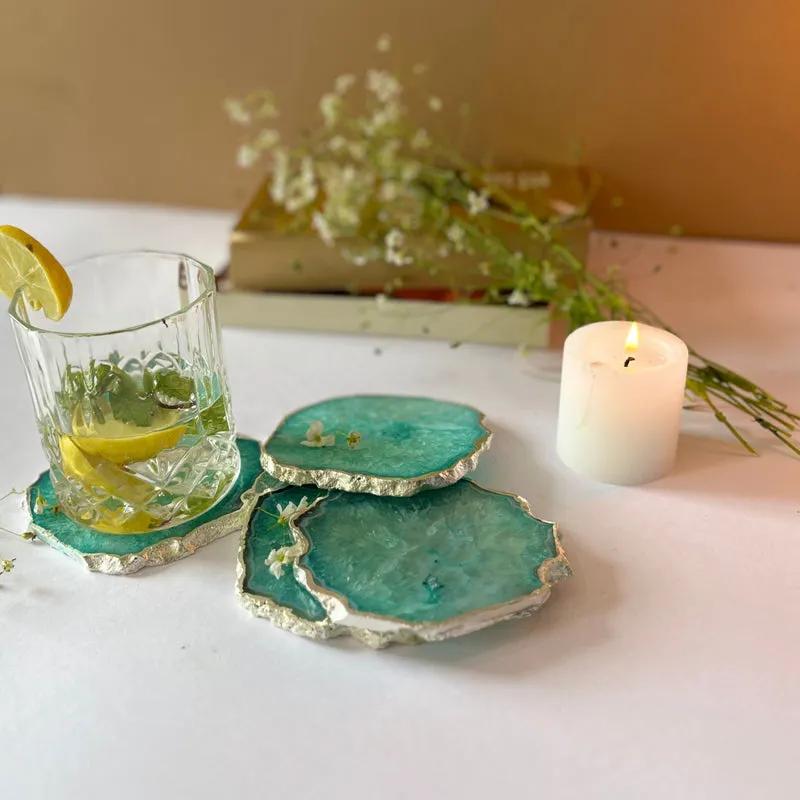 Silasa Handcrafted Crystal Agate Coaster (Green) - Set Of Four media 1