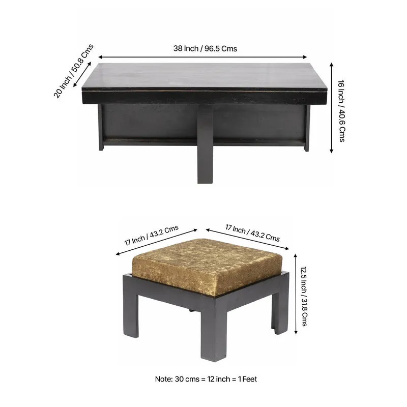 Drexon Sheesham Wooden Center Table with Stools (Black,Gold) - Five Piece Set media 10