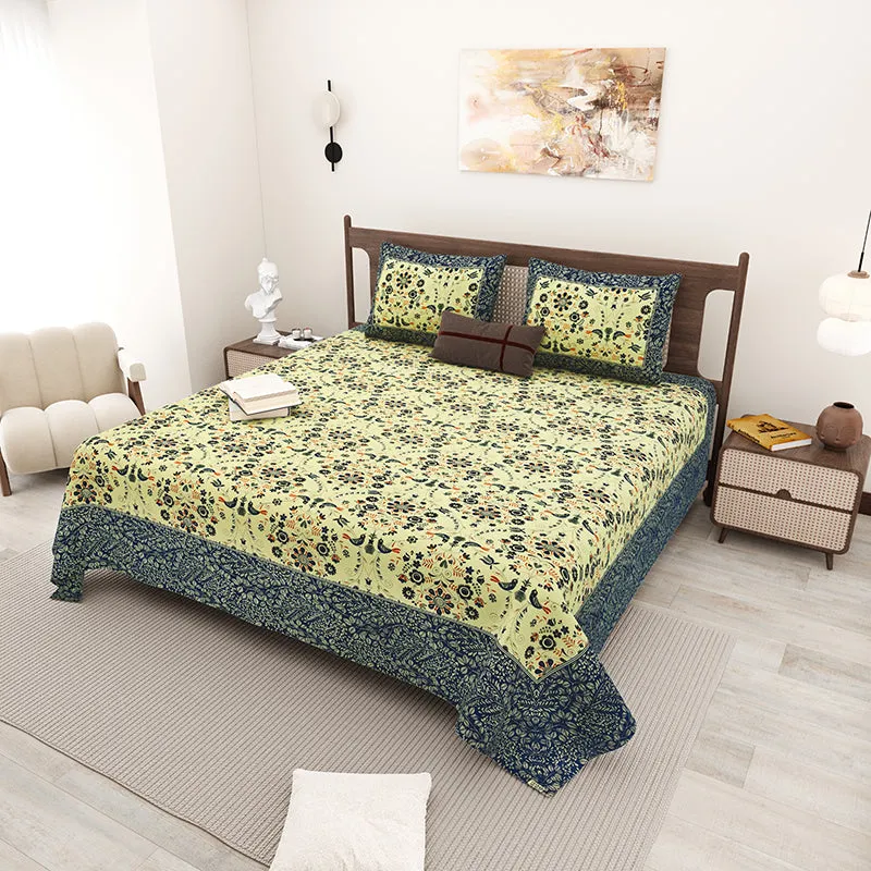 Aasiya Ethnic Cotton Bedsheet (Yellow,Blue) - 180 TC media 1