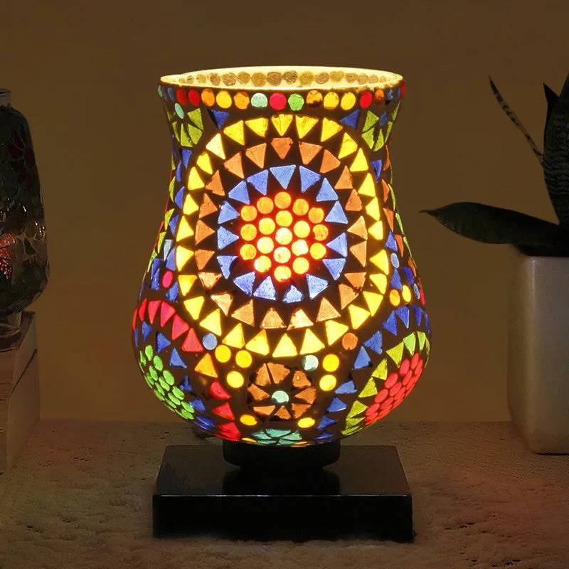 Clarent Mosaic Glass Table Lamp With Wooden Base - Multicolor media 1