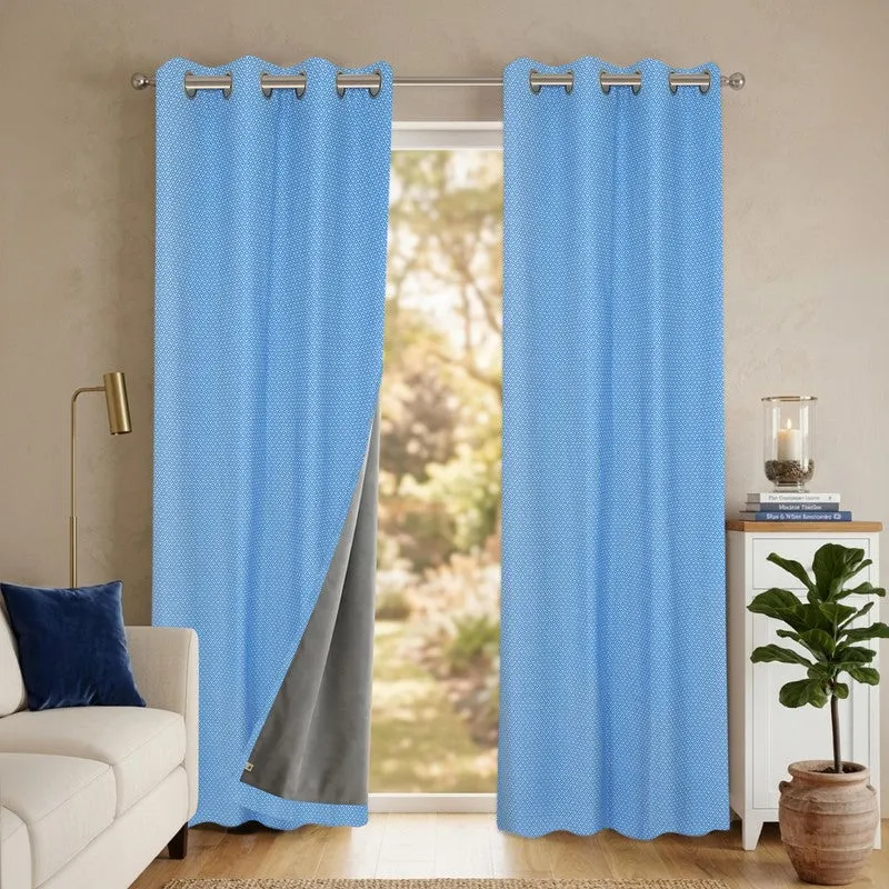 Form Ease Cotton Blackout Curtains (Blue) - Set Of Two media 4