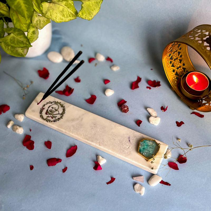 Guruji Marble Incense Holder With Agate Plating - Green media 4