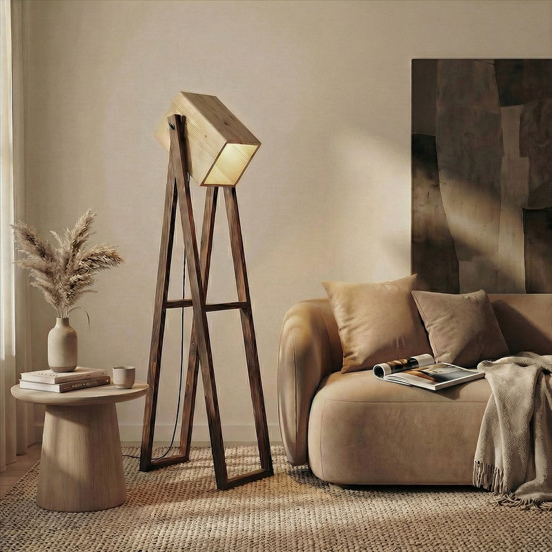 BeigeGlow Wooden Floor Lamp - Brown media 3
