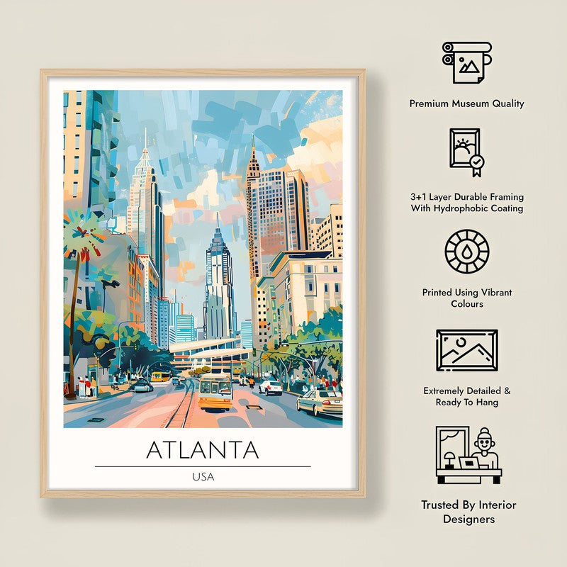 Vintage Atlanta Framed Canvas Archival Canvas Wall Painting - Natural Brown Frame media 8