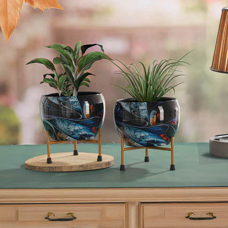 Glaze Glam Handcrafted Planter With Stand - Four Piece Set media 2