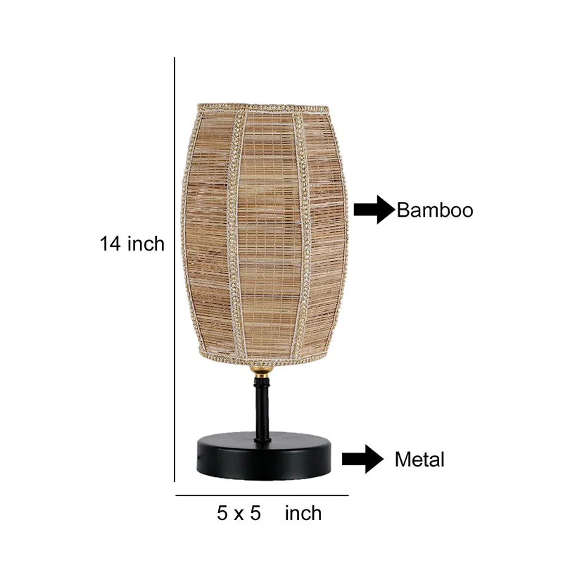 Hisha Metal Wooden Table Lamp With Bamboo Shade - Beige,Black media 5
