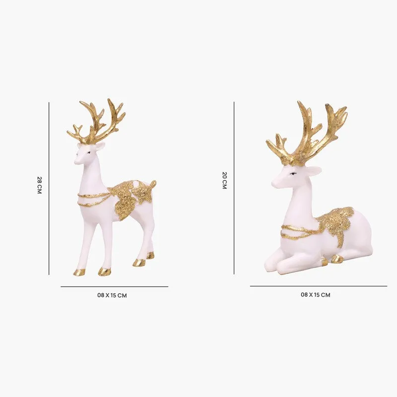 Opulent Deer Polyresin Showpiece (White) - Set Of Two media 6