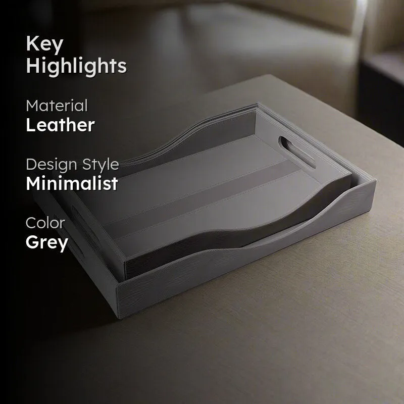 Veltrix Faux Leather Serving Tray - Grey media 2