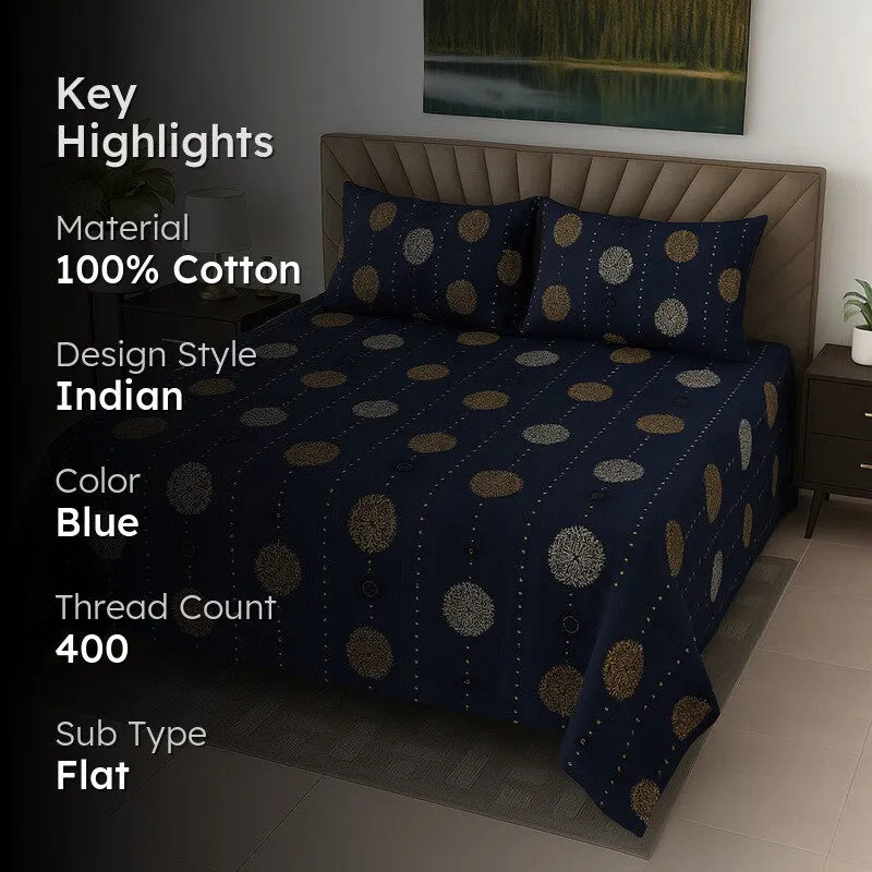 Desi Weave Cotton Bedsheets (Blue) - 400 TC media 2